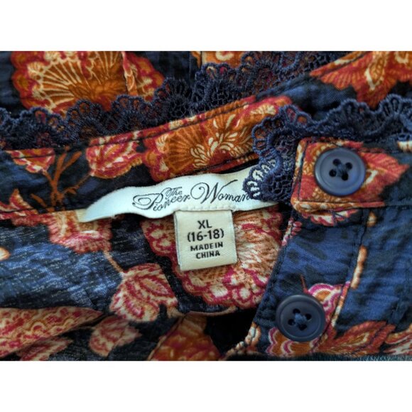 The Pioneer Woman Floral Blouse XL Navy Orange Lightweight Womens Top NWOT - Picture 4 of 5